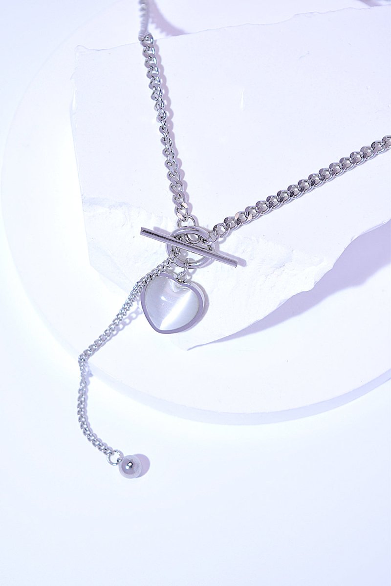 Cat's Eye Pendant Necklace in Silver Plated Steel – 17.7 in - AMVIM