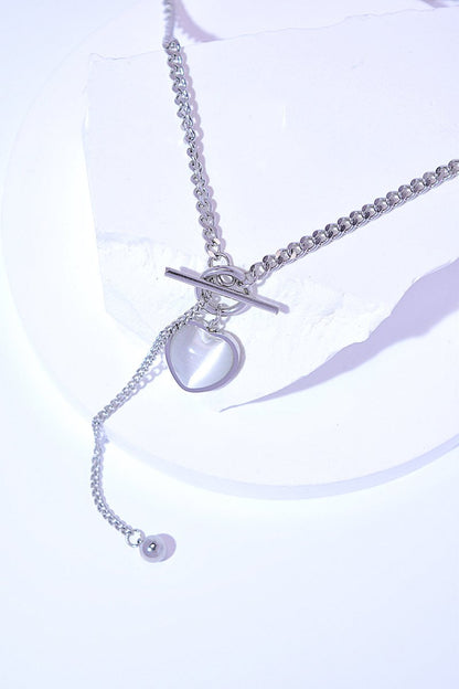 Cat's Eye Pendant Necklace in Silver Plated Steel – 17.7 in - AMVIM