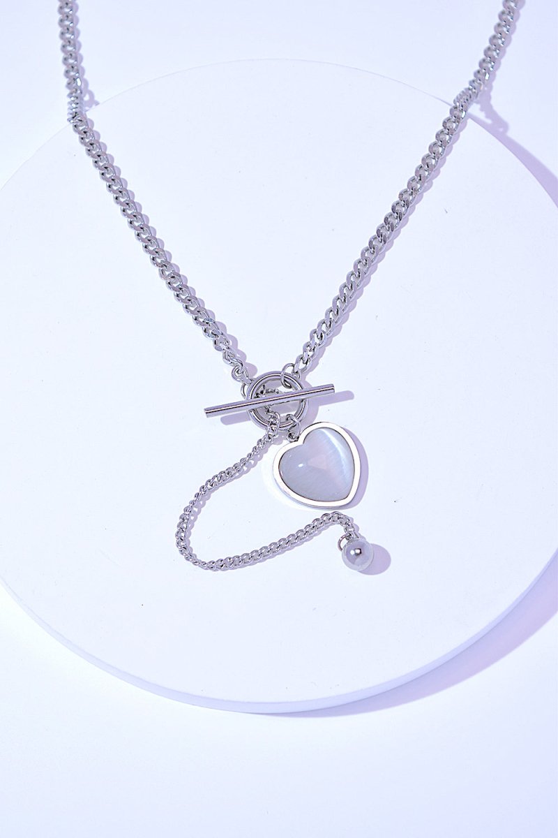 Cat's Eye Pendant Necklace in Silver Plated Steel – 17.7 in - AMVIM