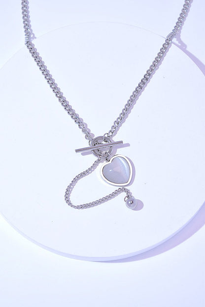 Cat's Eye Pendant Necklace in Silver Plated Steel – 17.7 in - AMVIM
