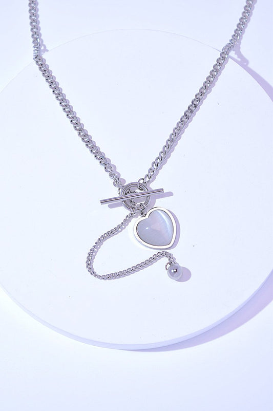 Cat's Eye Pendant Necklace in Silver Plated Steel – 17.7 in - AMVIM