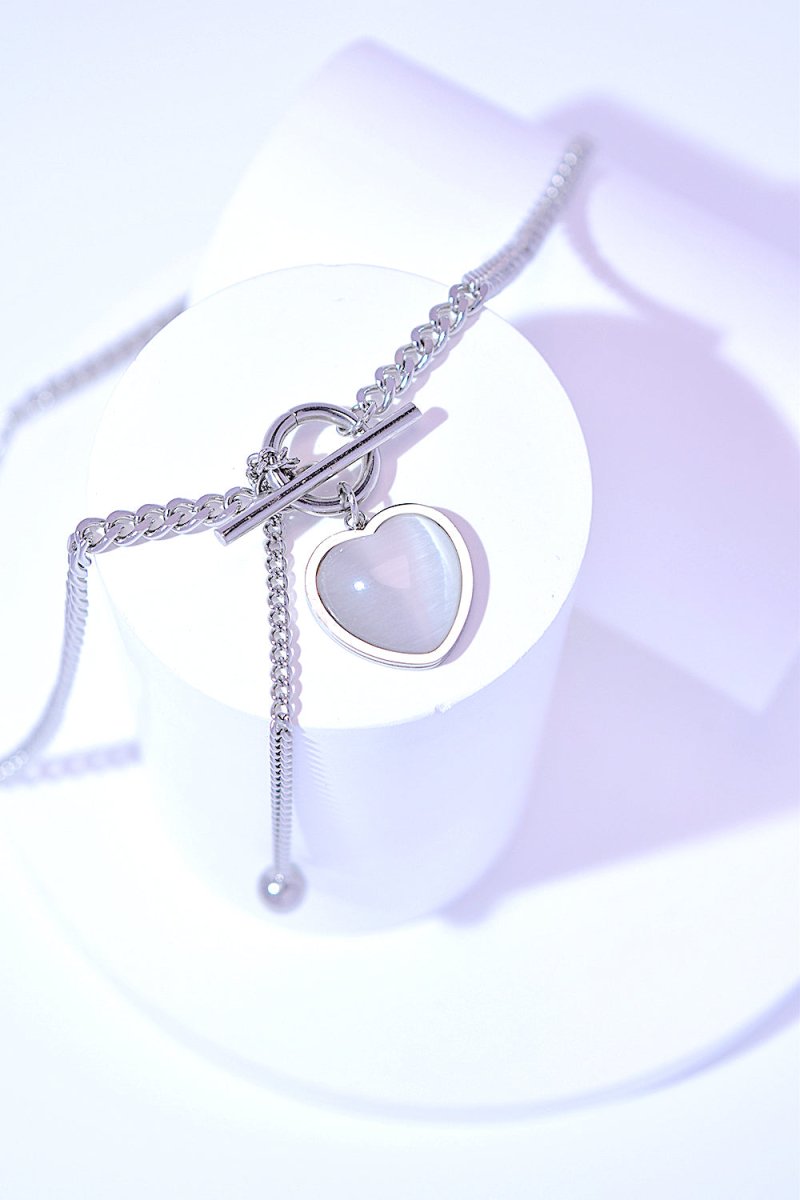 Cat's Eye Pendant Necklace in Silver Plated Steel – 17.7 in - AMVIM
