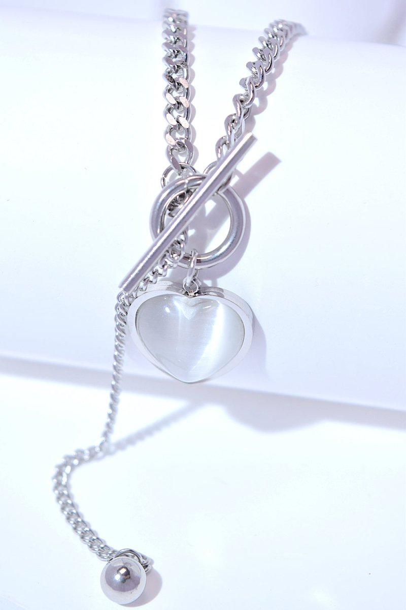 Cat's Eye Pendant Necklace in Silver Plated Steel – 17.7 in - AMVIM