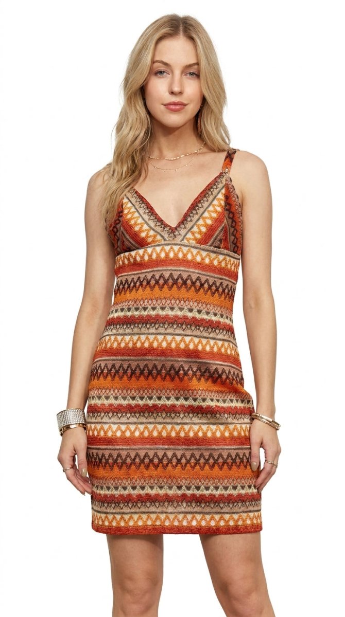Contrast Striped V-Neck Mini Dress - AMVIM