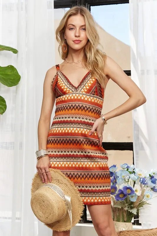 Contrast Striped V-Neck Mini Dress - AMVIM