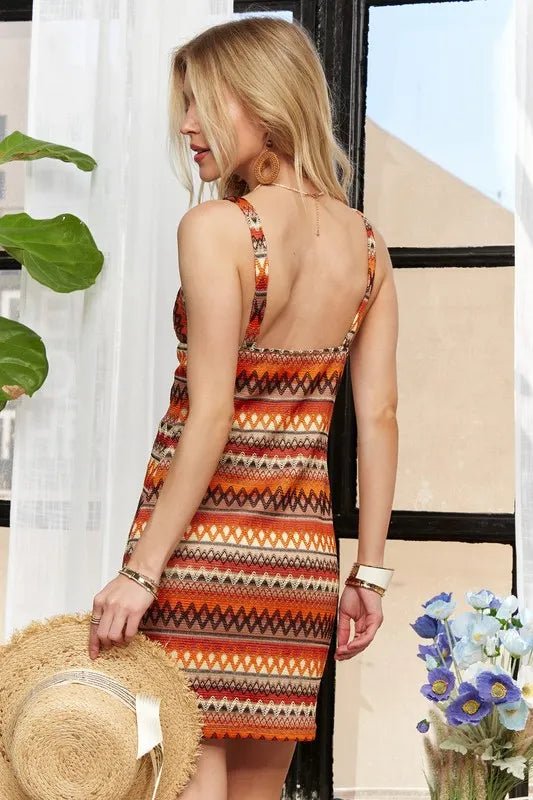 Contrast Striped V-Neck Mini Dress - AMVIM
