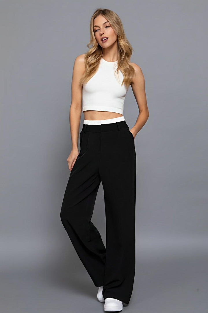 Contrast Waist Boxer Straight Long Pants - AMVIM