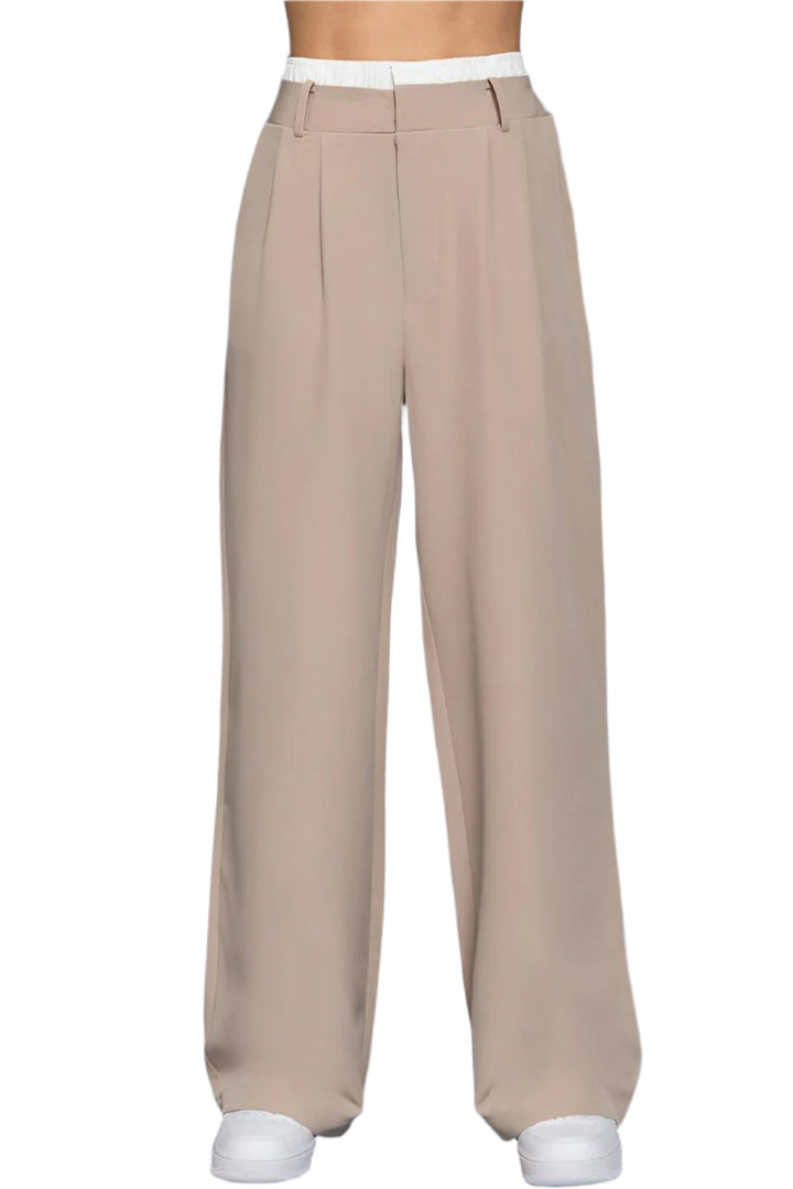 Contrast Waist Boxer Straight Long Pants - AMVIM