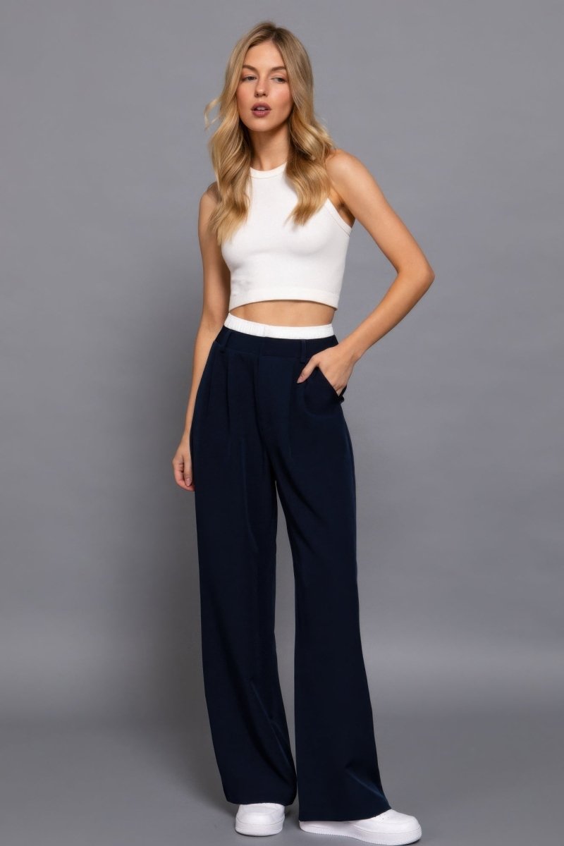 Contrast Waist Boxer Straight Long Pants - AMVIM