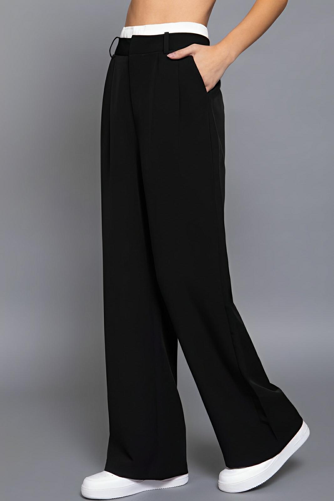 Contrast Waist Boxer Straight Long Pants - AMVIM