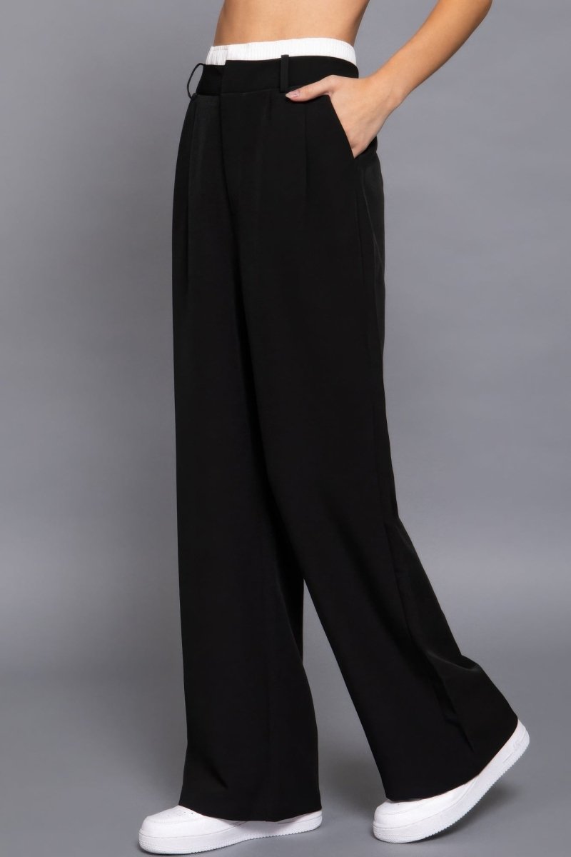 Contrast Waist Boxer Straight Long Pants - AMVIM