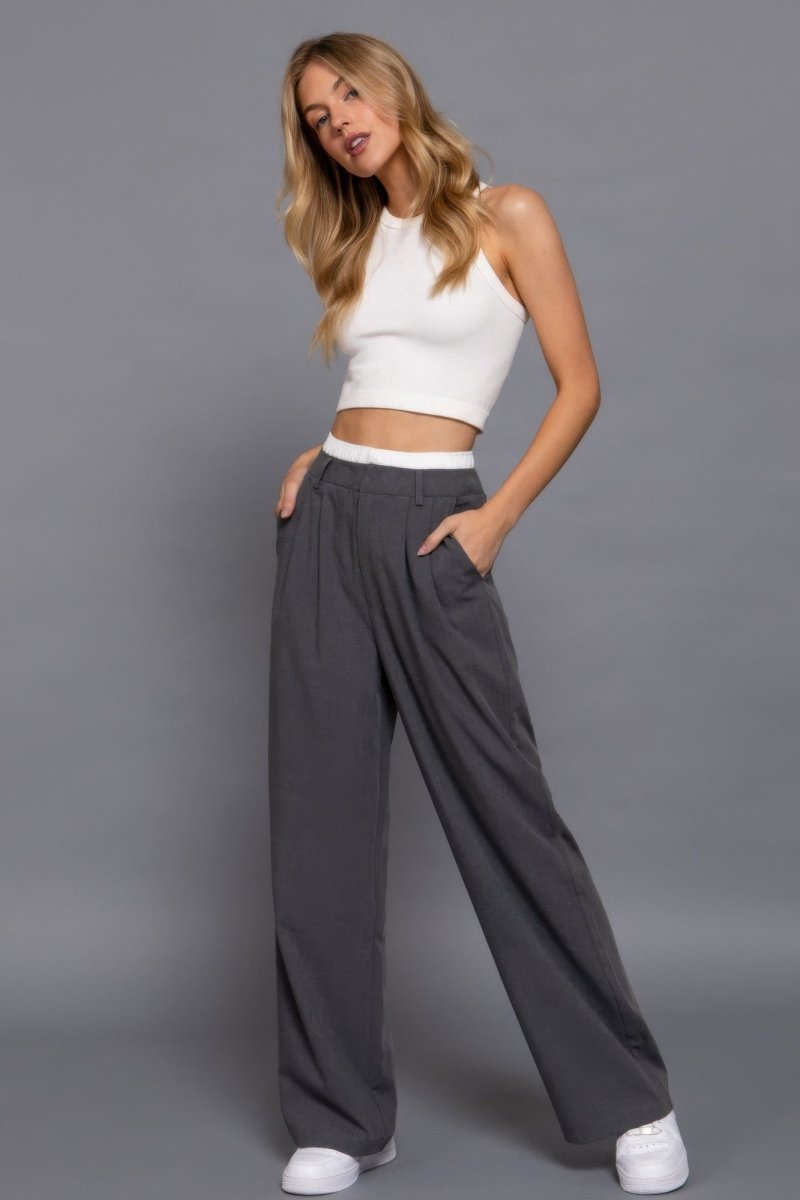 Contrast Waist Boxer Straight Long Pants - AMVIM