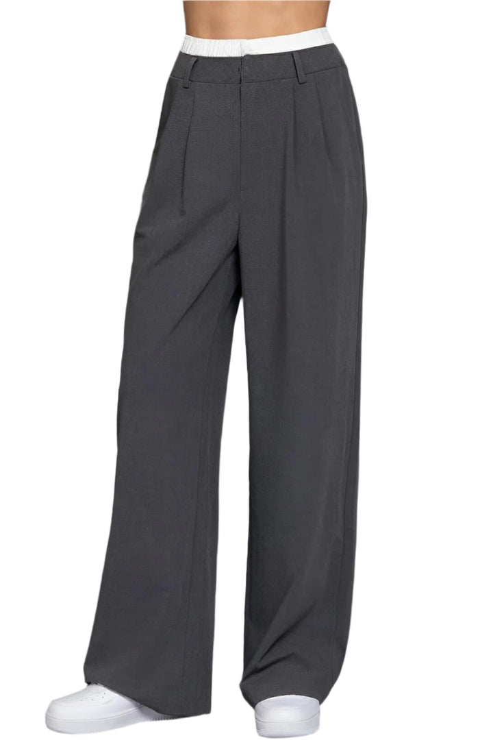 Contrast Waist Boxer Straight Long Pants - AMVIM