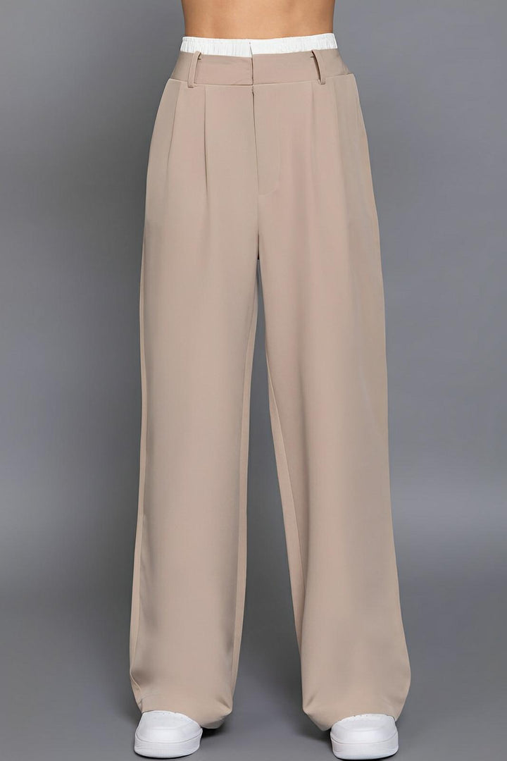 Contrast Waist Boxer Straight Long Pants - AMVIM