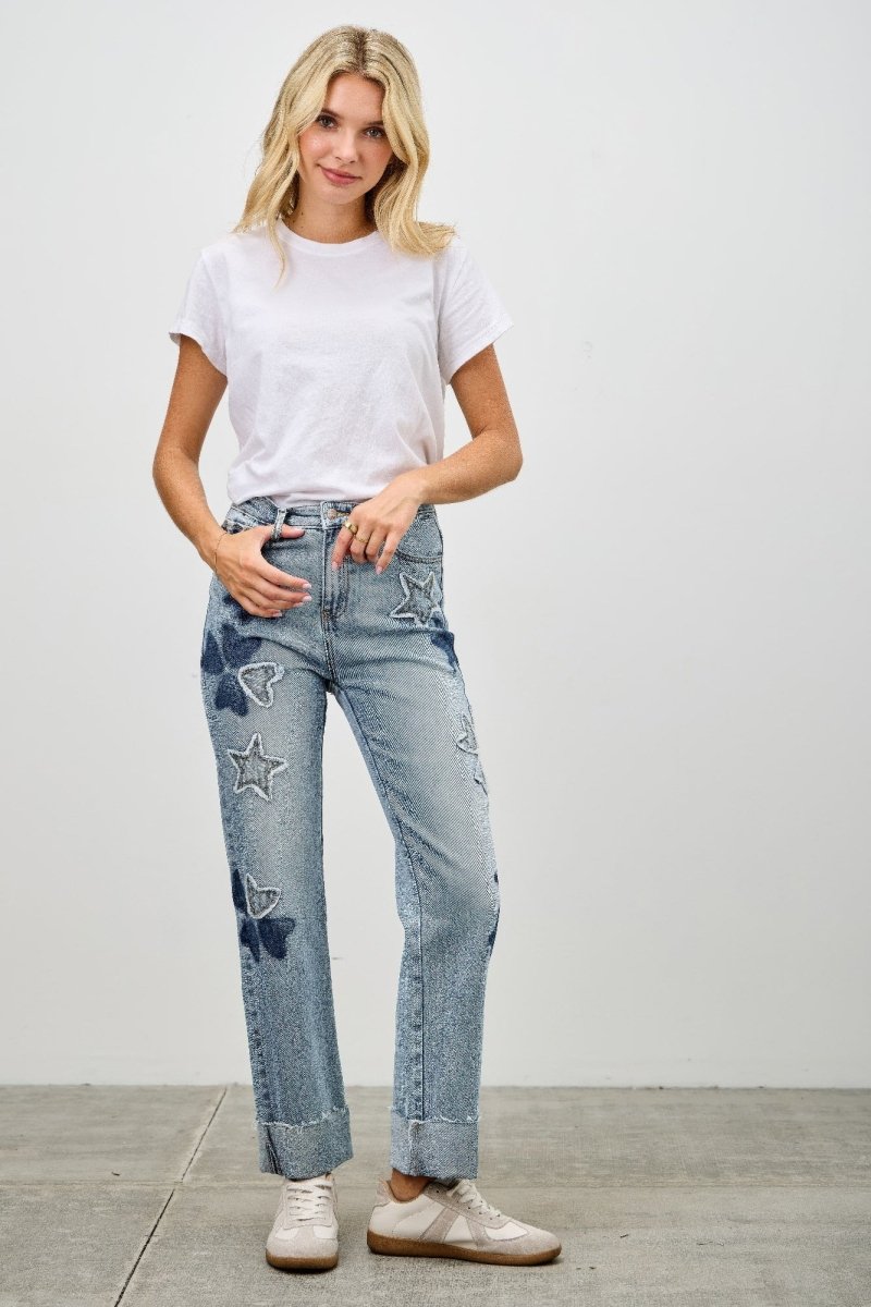 Cotton Blend Jeans – High Waist Straight - Leg - Saige Denim Women&