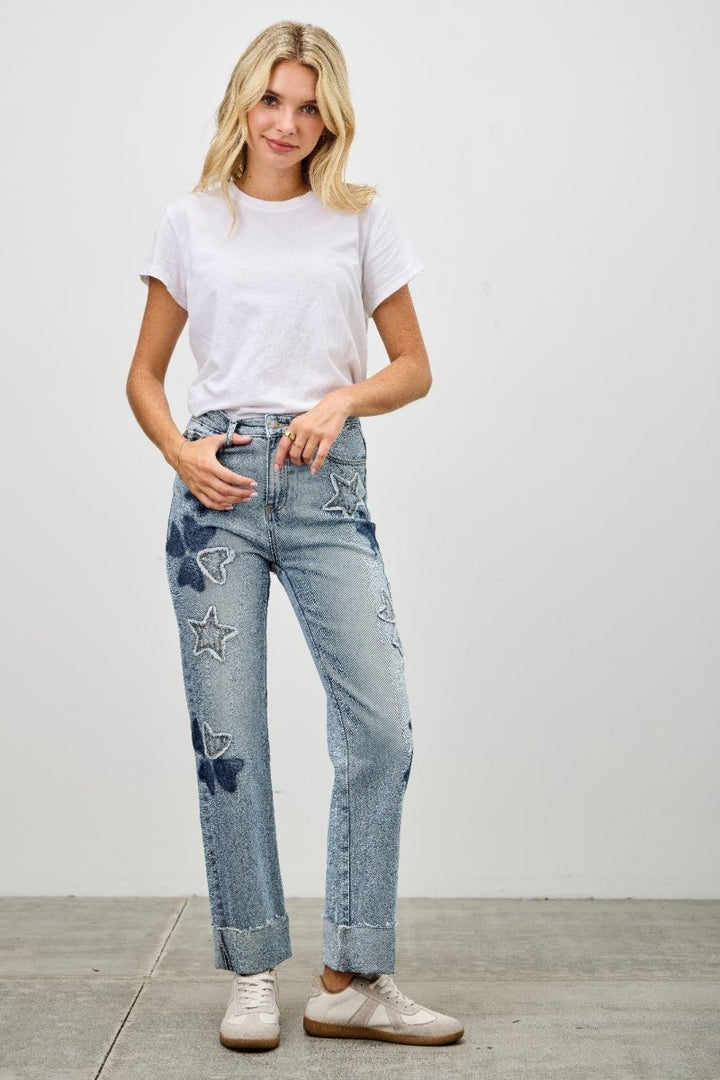 Cotton Blend Jeans – High Waist Straight - Leg - Saige Denim Women&
