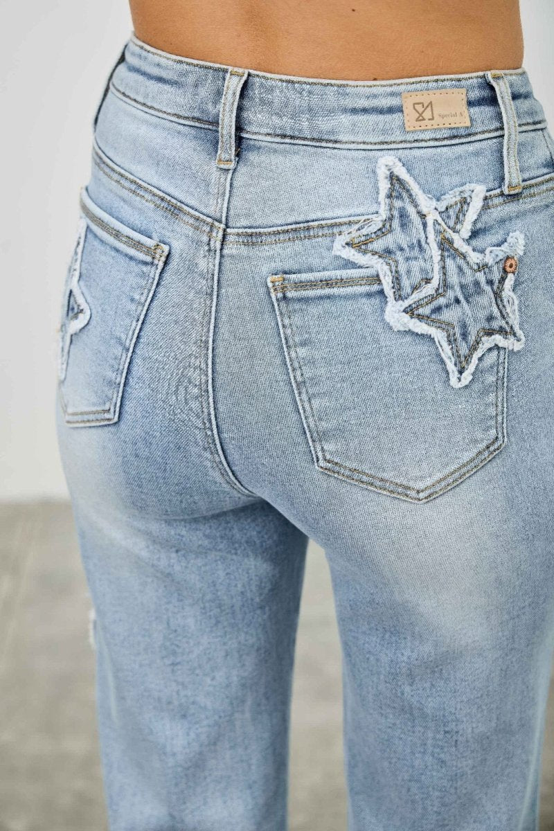 Cotton Blend Jeans – High Waist Straight - Leg - Saige Denim Women&