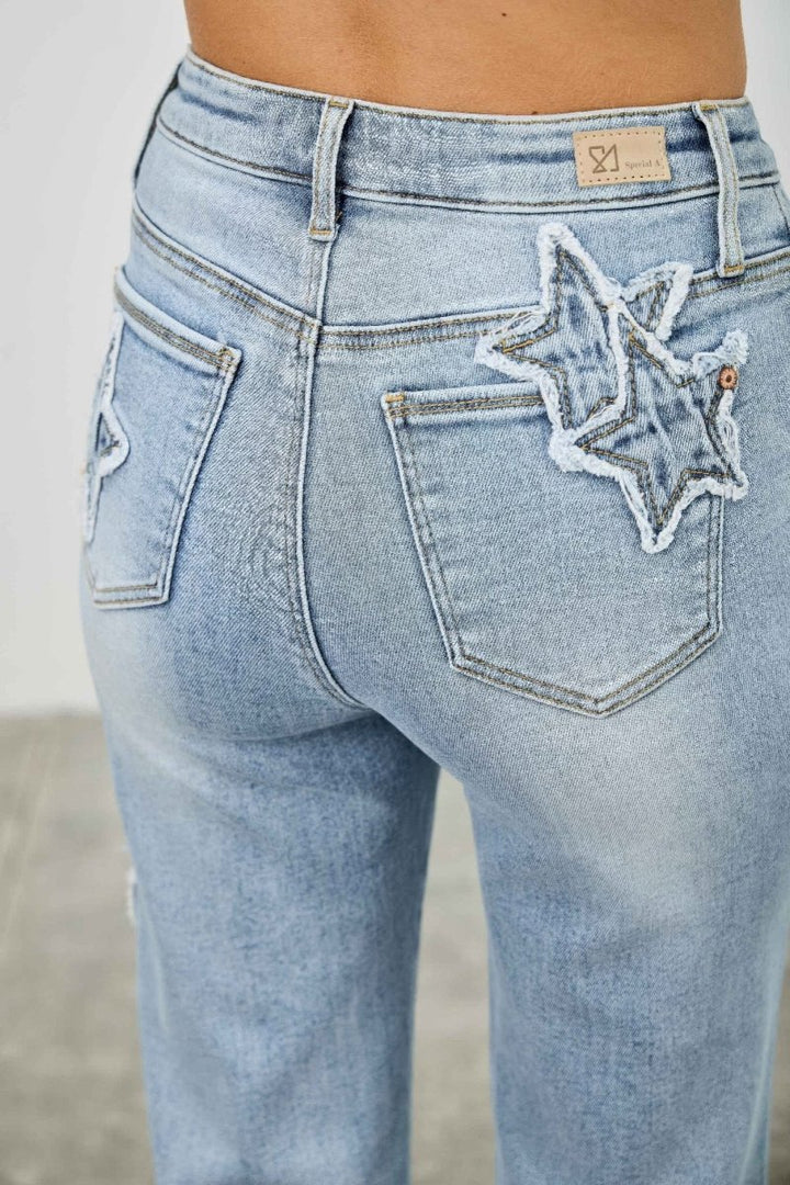 Cotton Blend Jeans – High Waist Straight - Leg - Saige Denim Women&