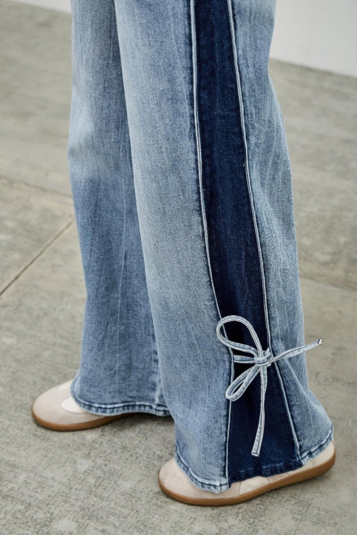 Cotton Blend Trousers – Wide - Leg Mid Rise Fit - Saige Denim Women&