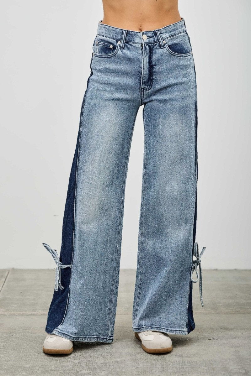 Cotton Blend Trousers – Wide - Leg Mid Rise Fit - Saige Denim Women's Premium USA - Made Jeans - AMVIM