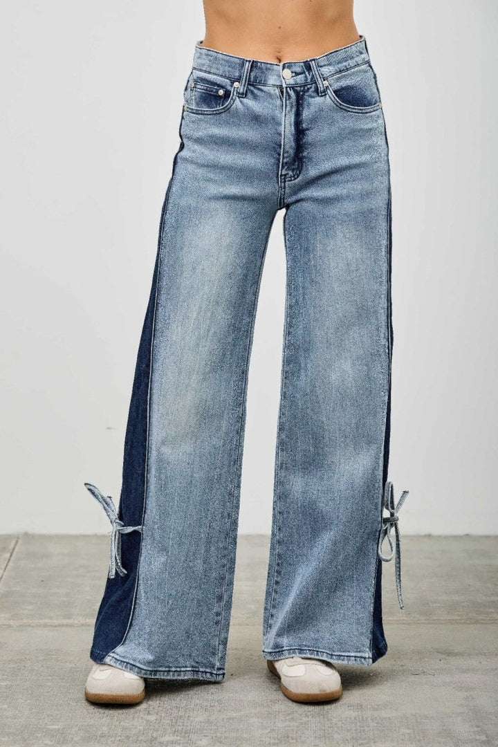 Cotton Blend Trousers – Wide - Leg Mid Rise Fit - Saige Denim Women&