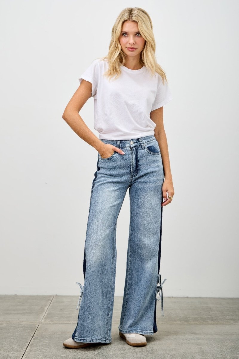 Cotton Blend Trousers – Wide - Leg Mid Rise Fit - Saige Denim Women's Premium USA - Made Jeans - AMVIM