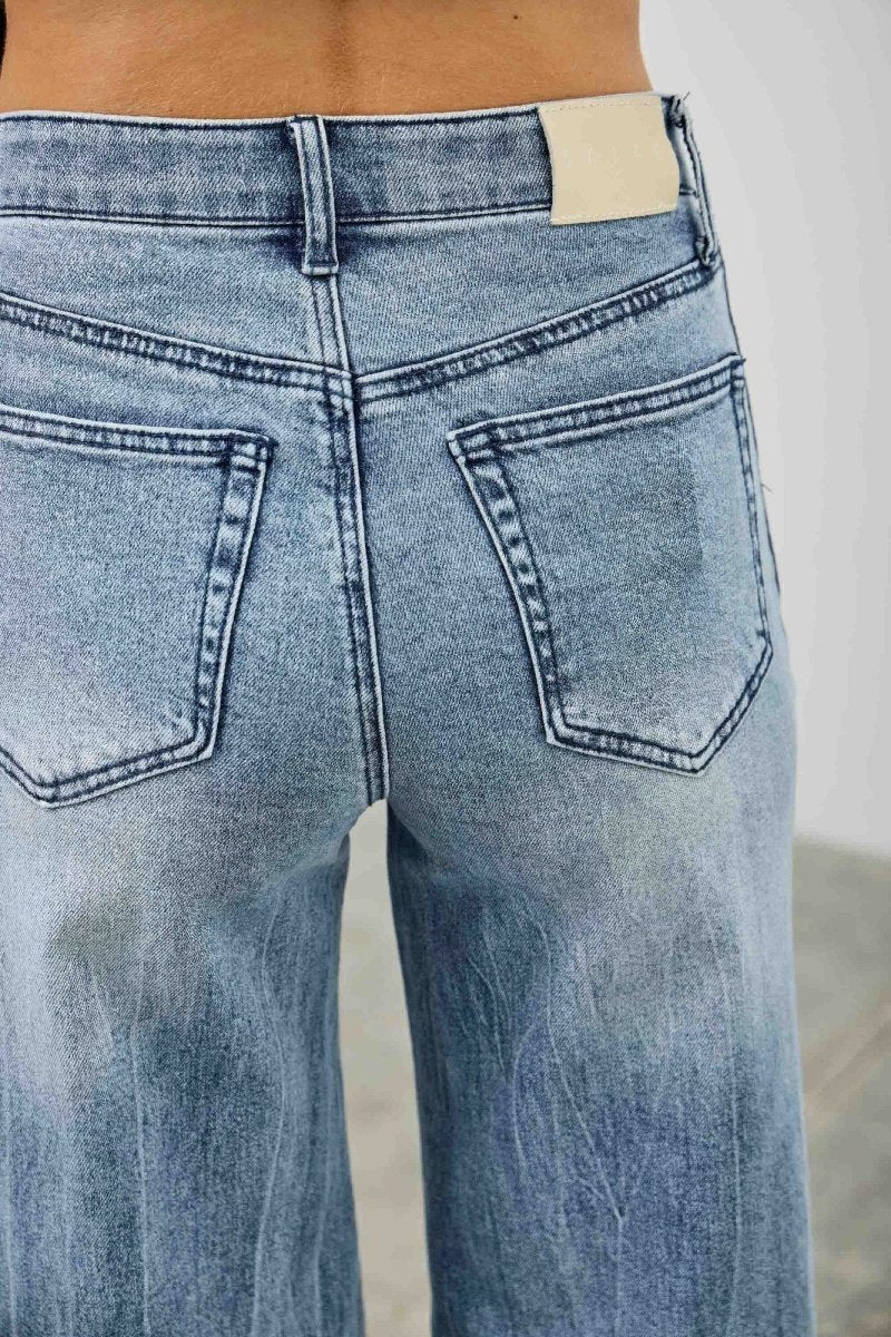 Cotton Blend Trousers – Wide - Leg Mid Rise Fit - Saige Denim Women&