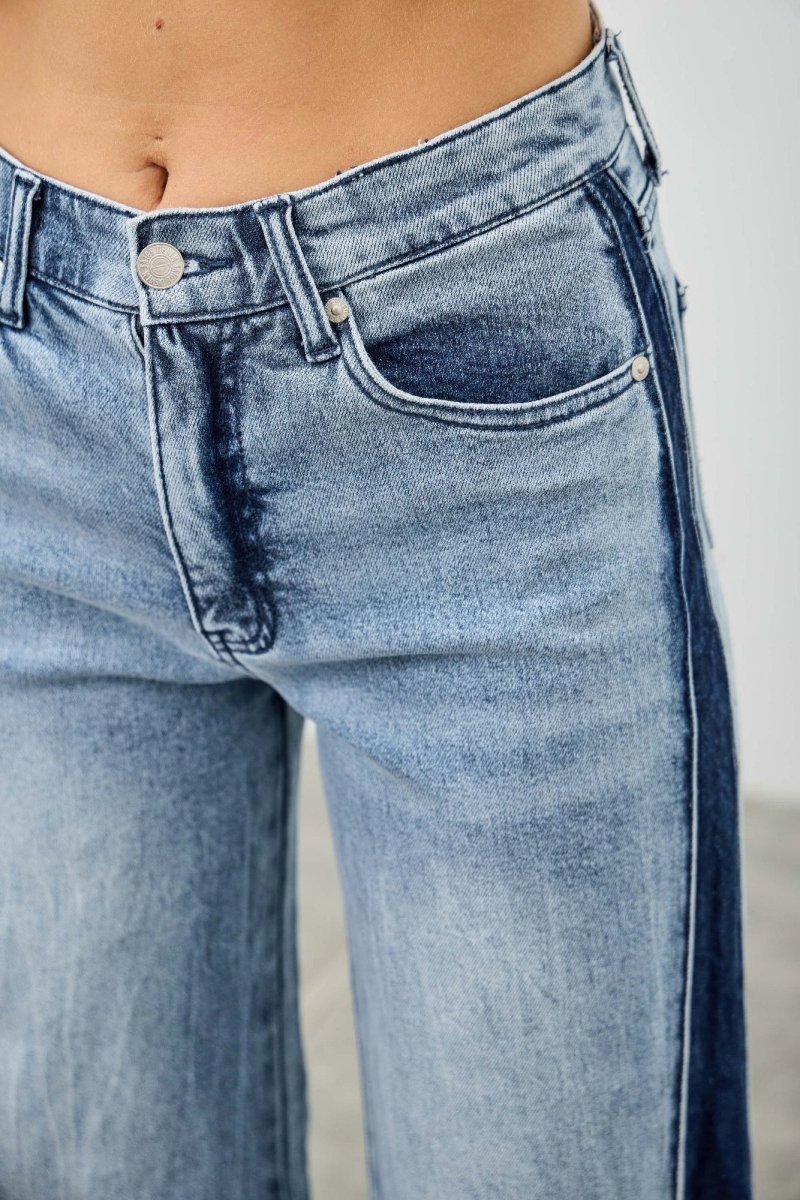 Cotton Blend Trousers – Wide - Leg Mid Rise Fit - Saige Denim Women&