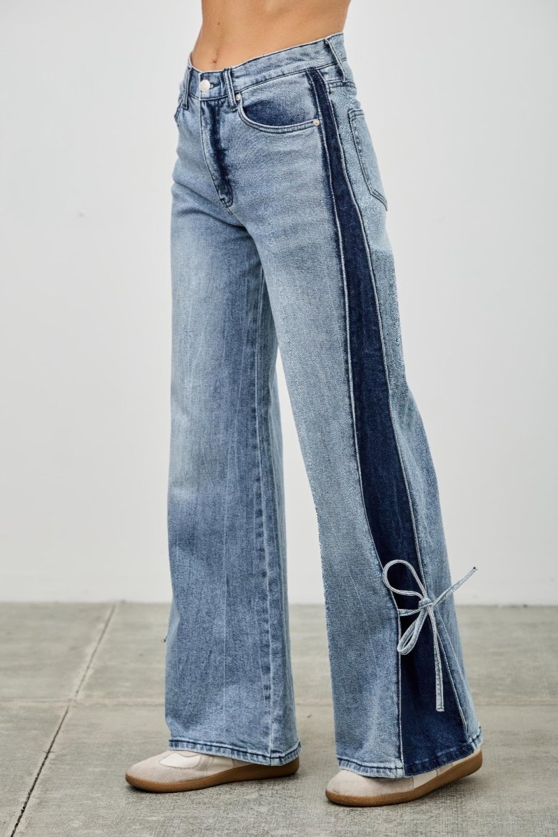 Cotton Blend Trousers – Wide - Leg Mid Rise Fit - Saige Denim Women&