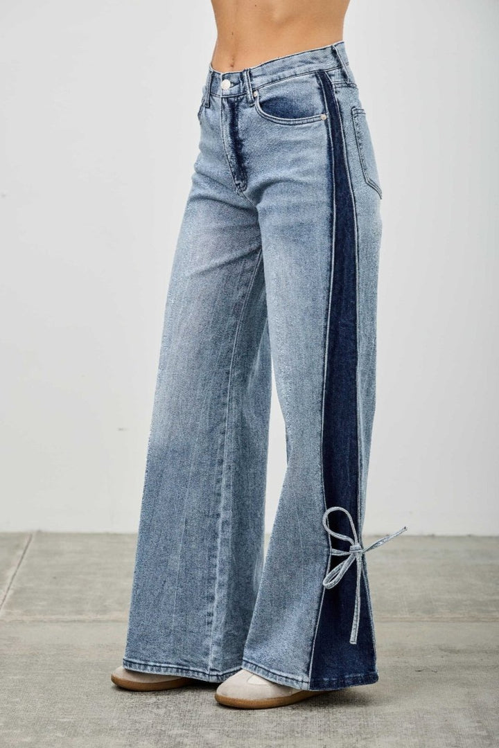 Cotton Blend Trousers – Wide - Leg Mid Rise Fit - Saige Denim Women&