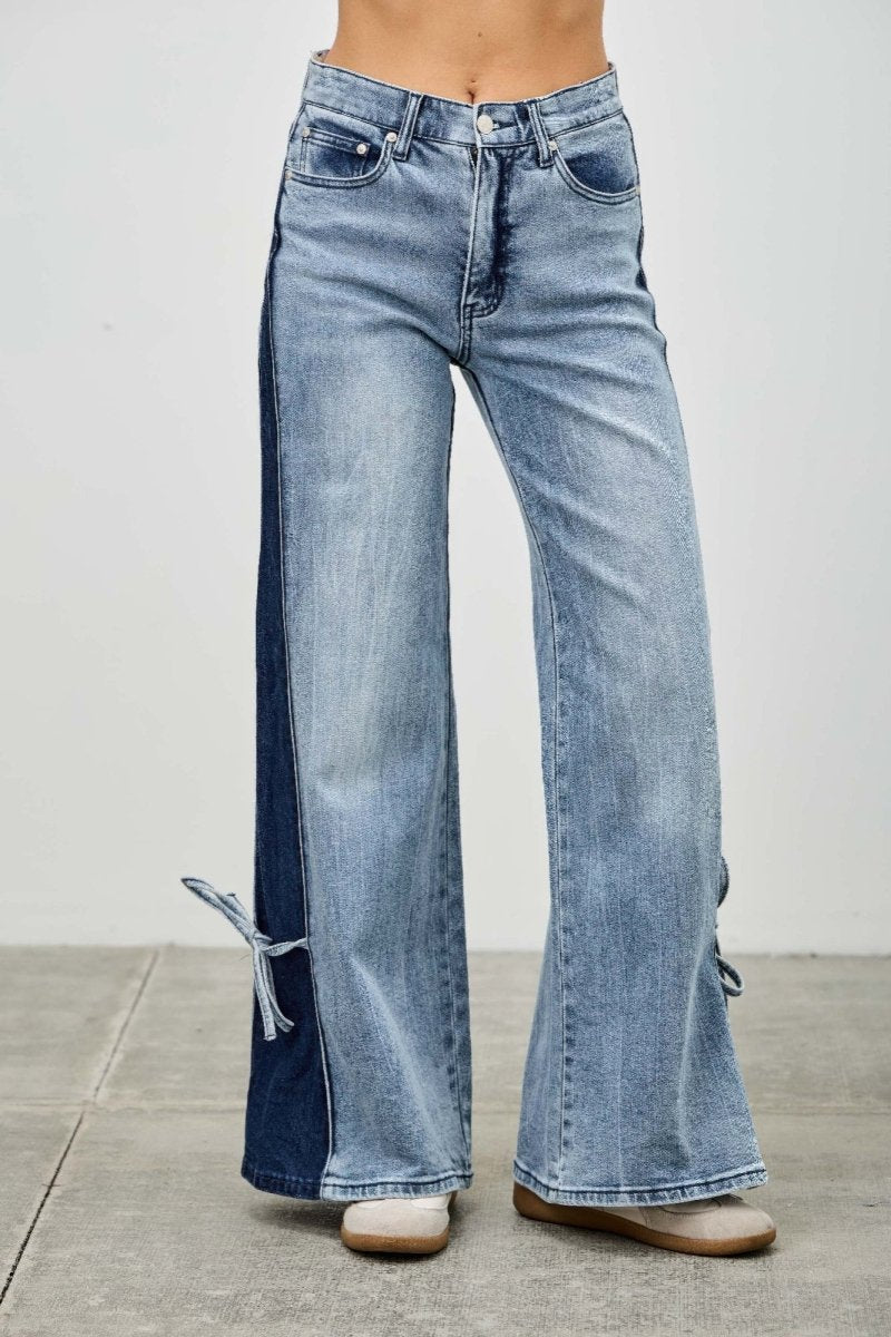 Cotton Blend Trousers – Wide - Leg Mid Rise Fit - Saige Denim Women&