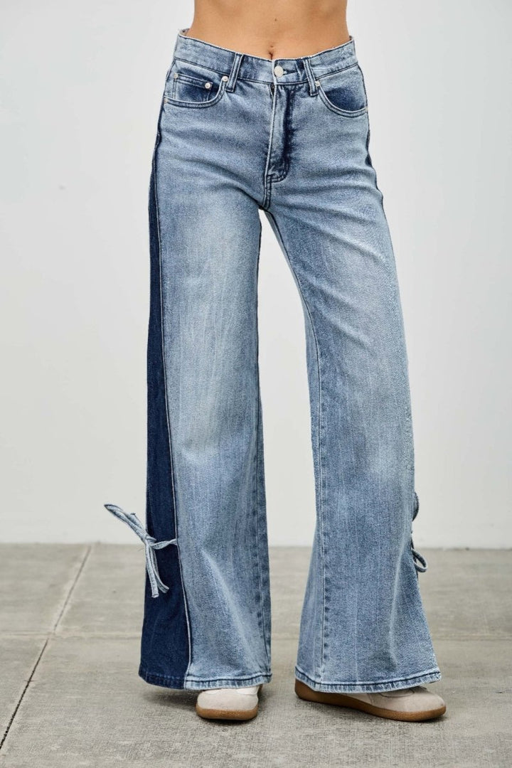 Cotton Blend Trousers – Wide - Leg Mid Rise Fit - Saige Denim Women&