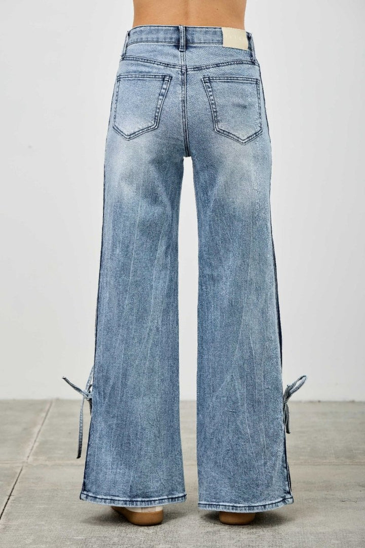 Cotton Blend Trousers – Wide - Leg Mid Rise Fit - Saige Denim Women&