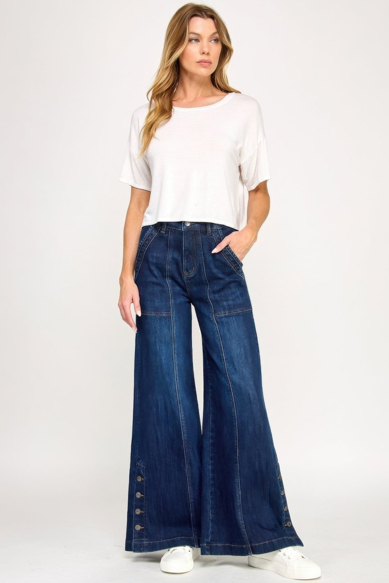 Cotton Denim Jeans – High Waist Wide - Leg - Saige Denim Women&