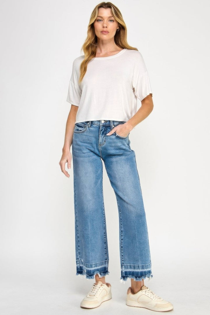 Cotton Jeans – High Rise Crop Wide - Leg Fit - Saige Denim Women&
