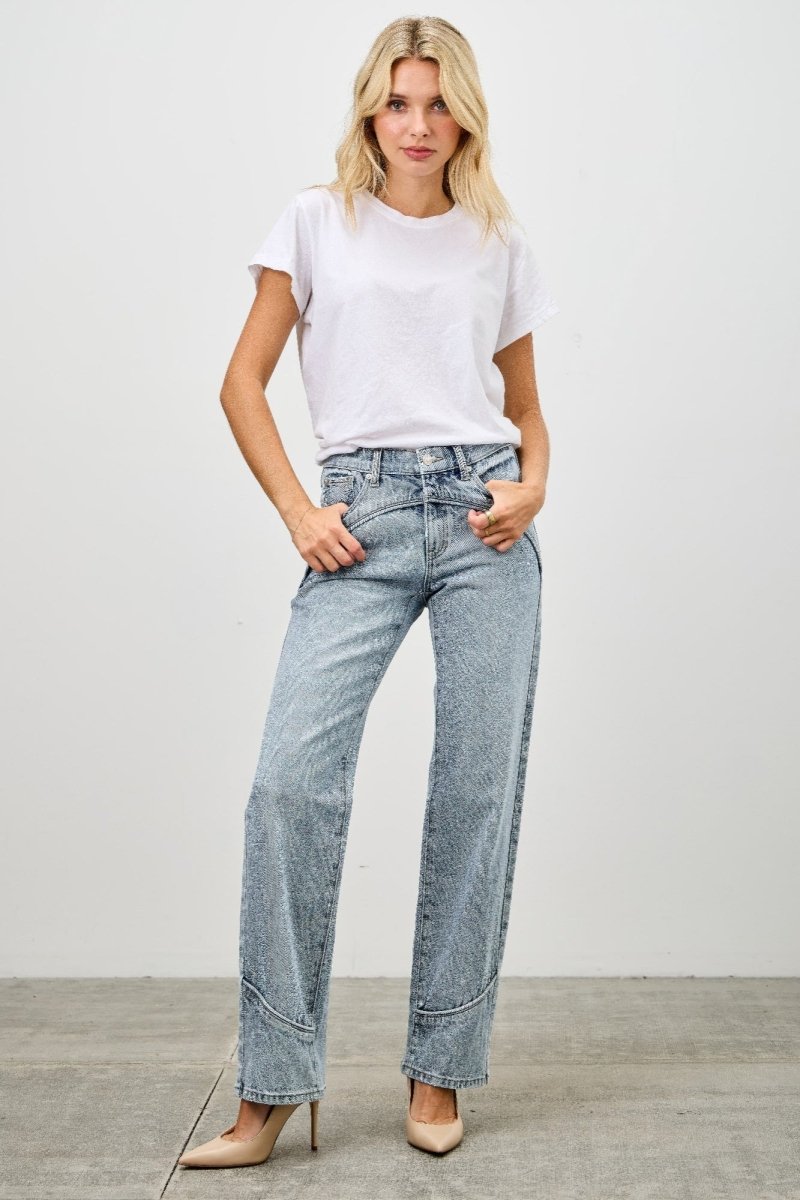 Cotton Jeans – Mid Rise Straight - Leg Tailored Fit - Saige Denim Women's Premium USA - Made Jeans - AMVIM