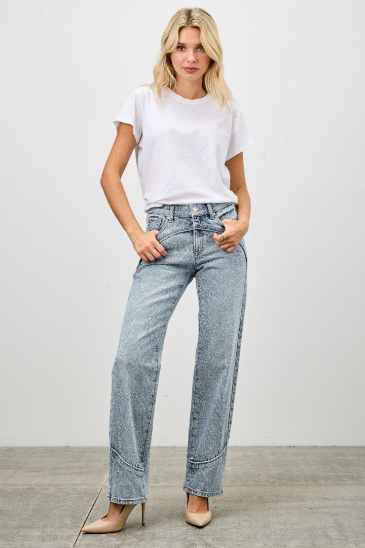 Cotton Jeans – Mid Rise Straight - Leg Tailored Fit - Saige Denim Women&