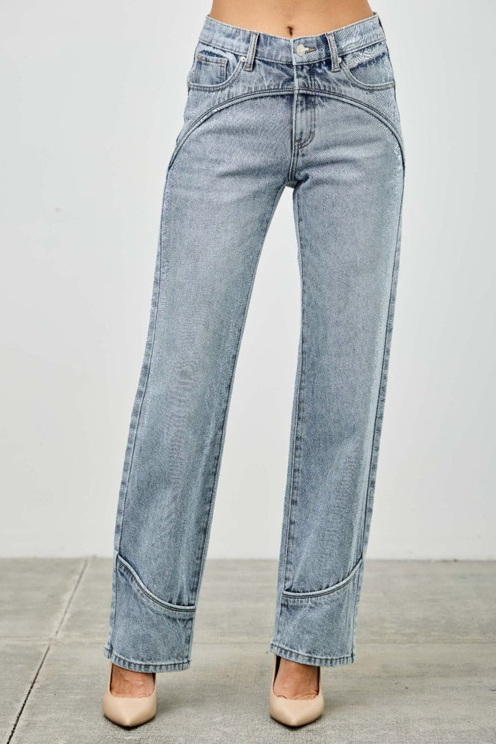 Cotton Jeans – Mid Rise Straight - Leg Tailored Fit - Saige Denim Women&