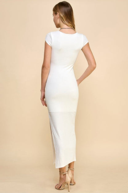 Crew Neck Cap Sleeve Rib W/ Lining Maxi Dress - AMVIM