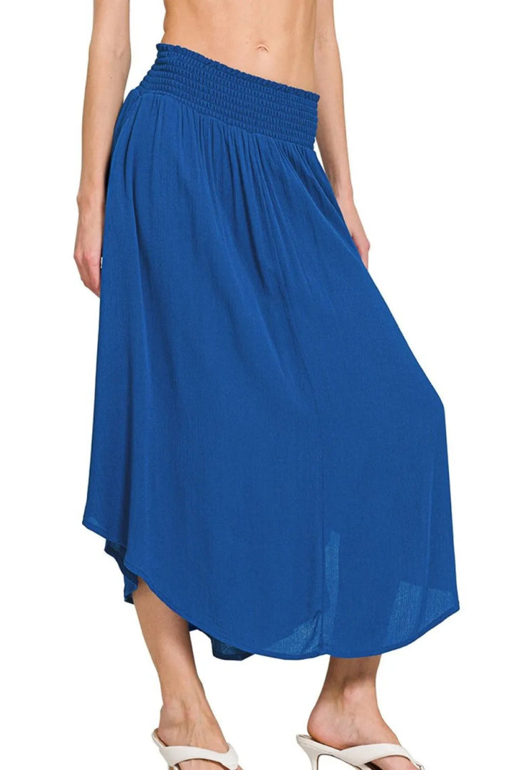 Crinkle rayon smocked waist maxi skirt with pockets - AMVIM