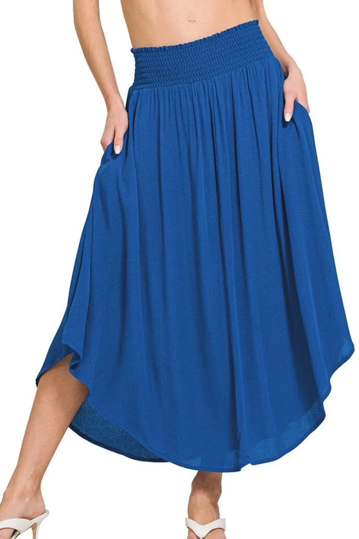 Crinkle rayon smocked waist maxi skirt with pockets - AMVIM