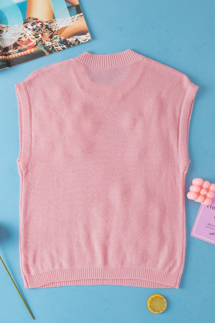 Crochet Flower Round Neck Sweater Vest - AMVIM