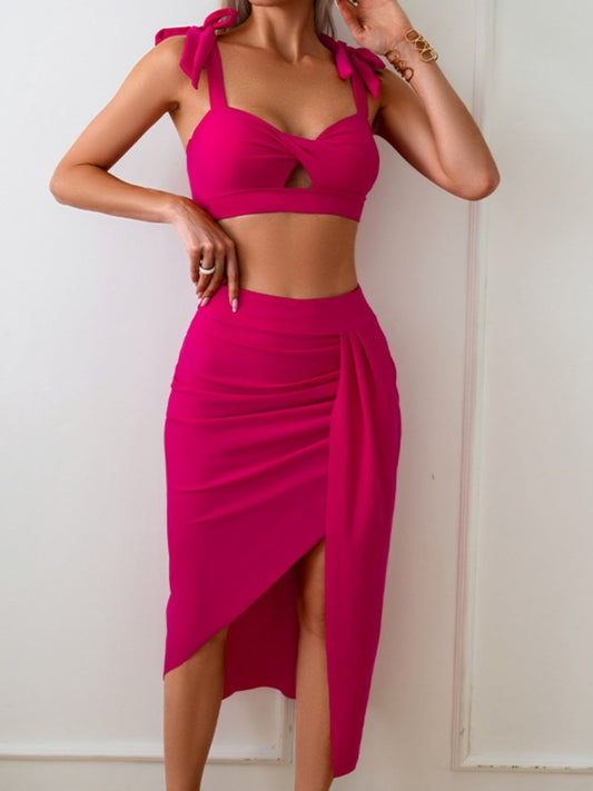 Cutout Sweetheart Neck Three-Piece Swim Set - AMVIM