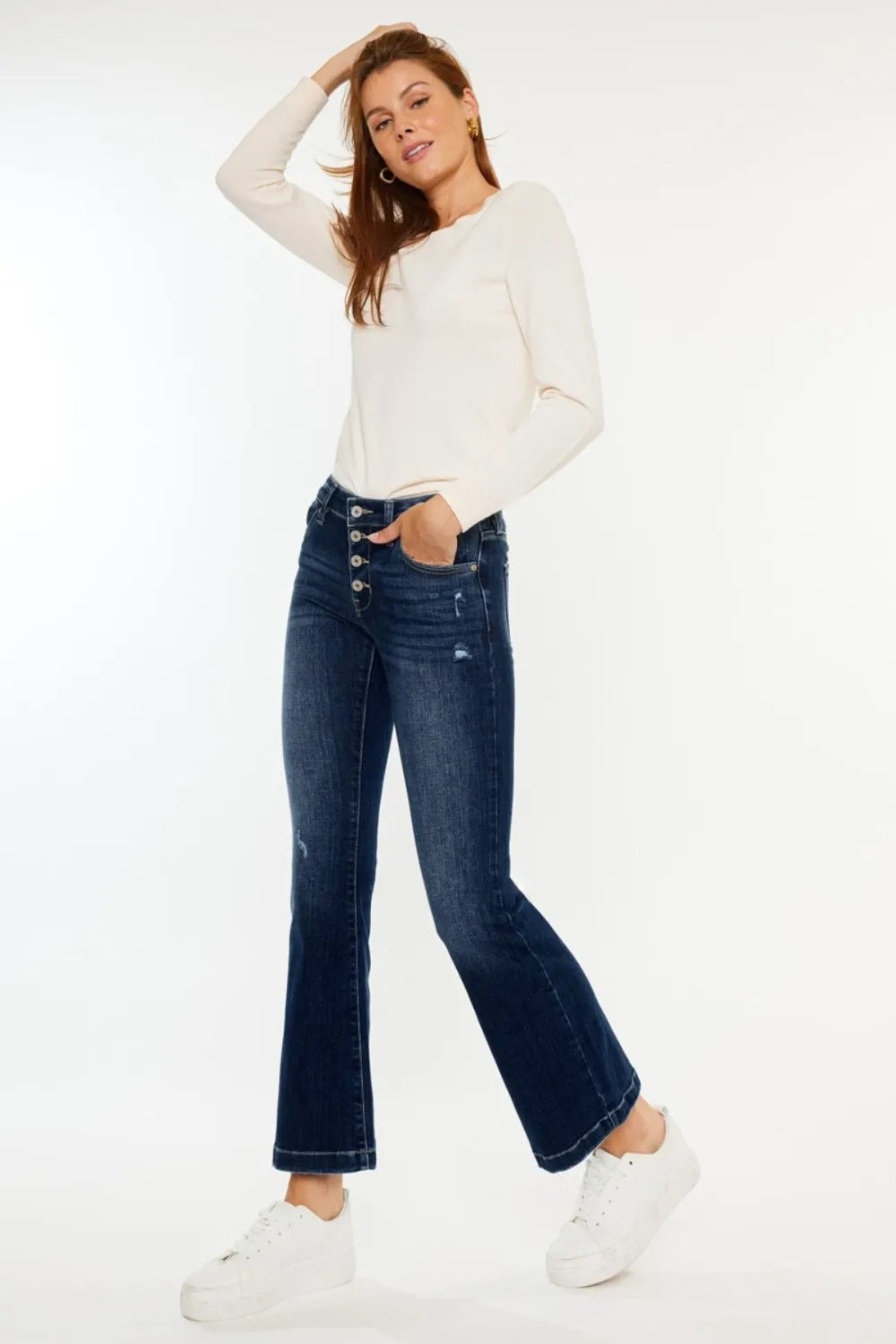 Kancan Mid Rise Button Fly Flare Jeans - AMVIM | SKU: 100100288851663,100100288852414,100100288853497,100100288854306,100100288855810,100100288856278,100100288857873,100100288858220