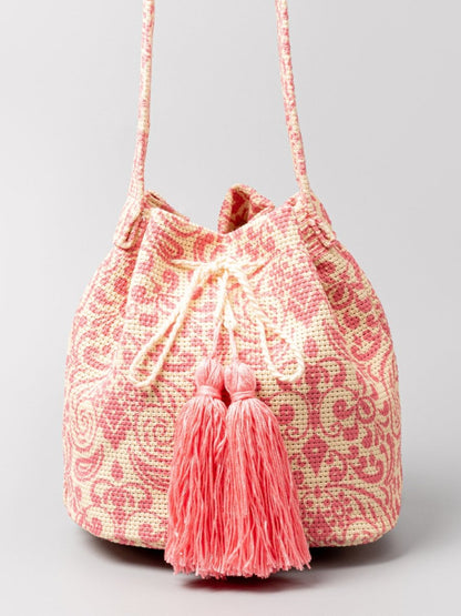 Drawstring Tassel Geometric Shoulder Bag - AMVIM