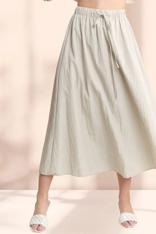 Drawstring Waist Crinkle Maxi Skirt – Casual Everyday Look - AMVIM