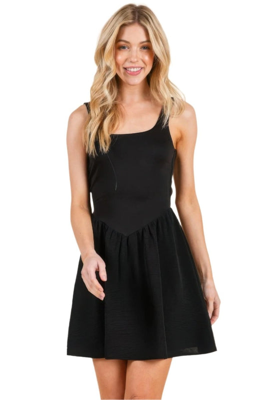Dress Black Mini Polyester A‑Line Tie Back - AMVIM