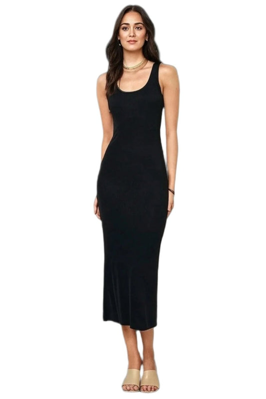 Dress Black Ribbed Tank Maxi – Soft Knit Layered Scoop Neck - AMVIM