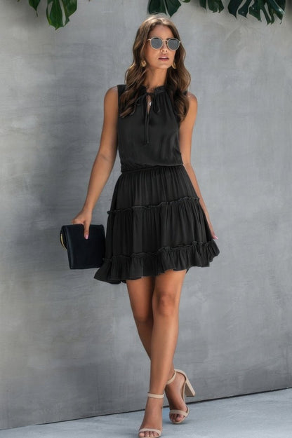 Dress chiffon sleeveless ruffle mini for summer - AMVIM