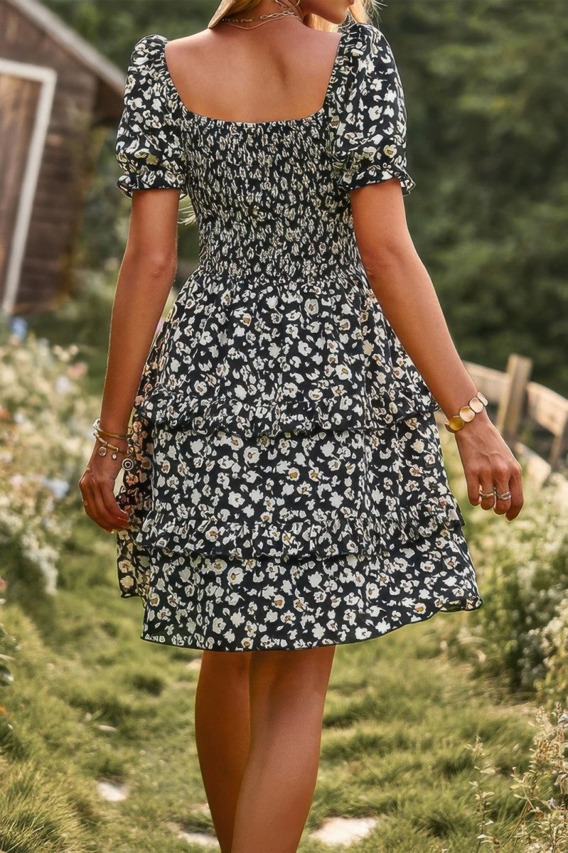 Dress floral short sleeve A - line summer casual vacation style - AMVIM